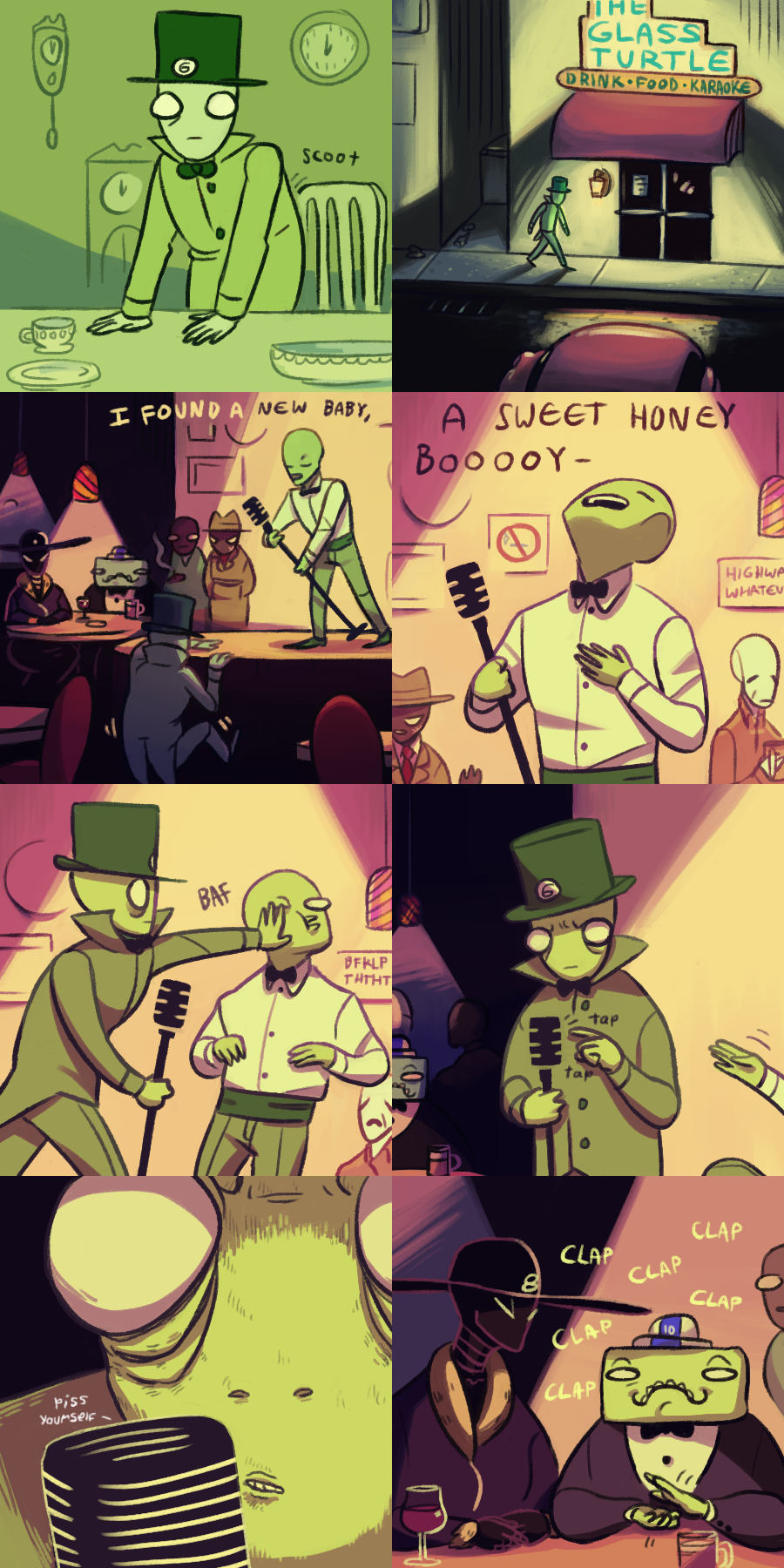 2014 alcohol beverage bq carapaces clock comic crowbar dersite die fancarapace fashion felt felt_manor formal fullres microphone monochrome no_hat prospitian sawbuck sitting smoking snowman starter_outfit text vampucci word_balloon