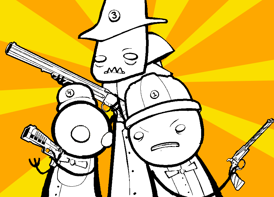 2025 animated clover epilepsy_warning felt fullres grayscale gun handgun hard_hat inauguraldeath itchy jaggy_lines monochrome parody pose_as_a_team problem_sleuth_(adventure) trace weapon