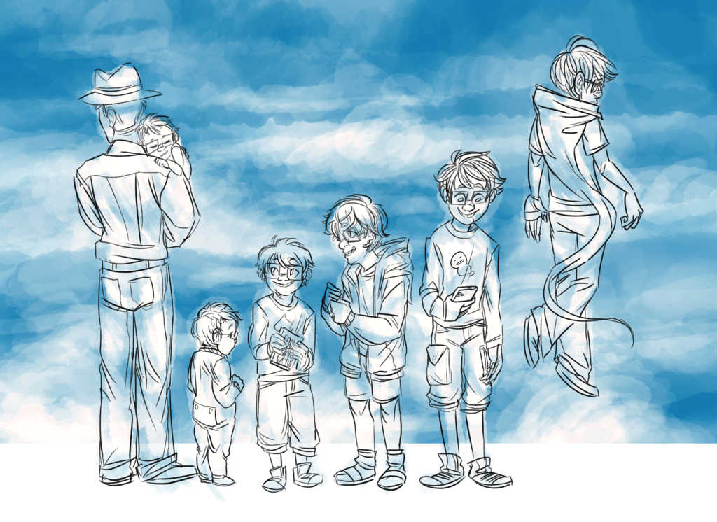 babies carrying dad godtier heir john_egbert monochrome multiple_personas skaiasthelimit starter_outfit