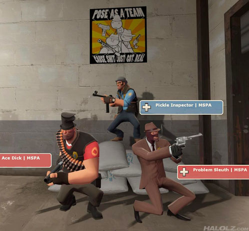 3d ace_dick candy_corn_handgun crossover pez_uzi pickle_inspector pose_as_a_team problem_sleuth problem_sleuth_(adventure) team_fortress_2 tootsie_roll_shotgun
