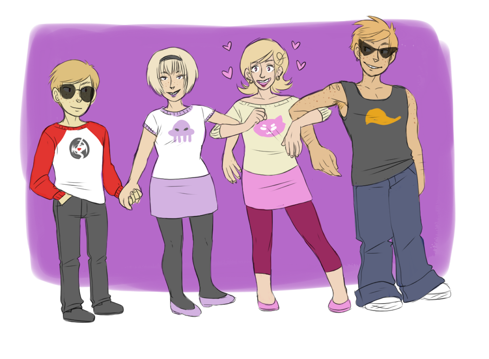 arm_in_arm dave_strider dirk_strider heart holding_hands mailmummy rose_lalonde roxy_lalonde starter_outfit strilondes strong_tanktop