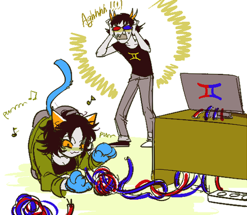blush computer lemon_lime music_note nepeta_leijon no_hat shipping sollux_captor sumssang text