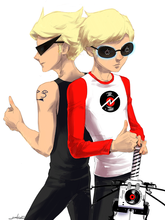 animated body_modification dave_strider dirk_strider ishades ket red_baseball_tee sweet_bro_and_hella_jeff thumbs_up
