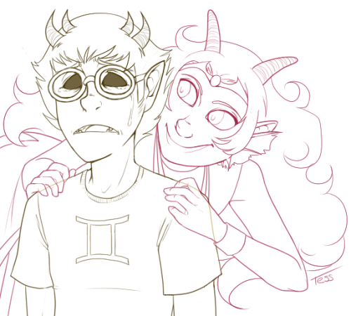 blind_sollux crying dream_ghost feferi_peixes glassesswap lineart no_glasses queen_bee sadstuck shipping sollux_captor tessen