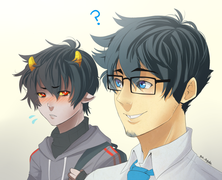 2012 ? ageswap blush casual communism facial_hair fashion fullres jin-nyeh john_egbert karkat_vantas redrom shipping suit