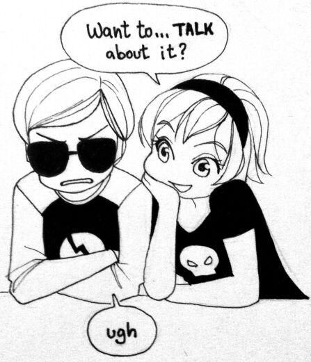 dave_strider grayscale red_baseball_tee rose_lalonde siblings:daverose starter_outfit word_balloon zu-art