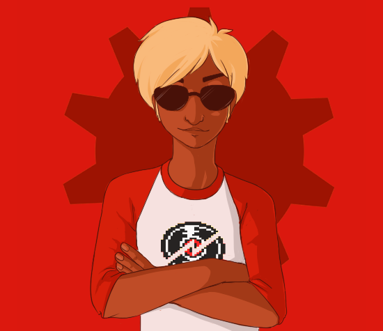 arms_crossed aspect_symbol dave_strider red_baseball_tee solo t-rexcellent time_aspect