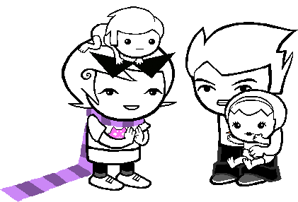 animated babies carrying dave_strider dirk_strider image_manipulation neorails nepoleonleijon no_glasses redrom rose_lalonde roxy's_striped_scarf roxy_lalonde shipping sprite_mode starter_outfit strilondes