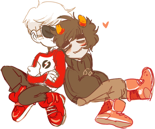 arms_crossed blush dave_strider deleted_source head_on_shoulder heart karkat_vantas red_baseball_tee red_knight_district redrom shipping sleeping yt