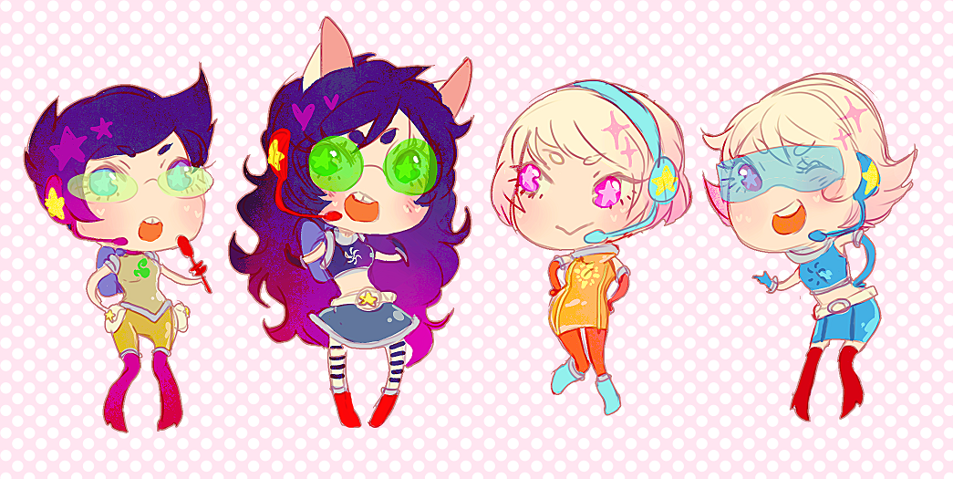 chibi crossover dogtier girls godtier jade_harley jane_crocker life_aspect light_aspect maid modtier mookie rogue rose_lalonde roxy_lalonde seer space_aspect space_channel_5 void_aspect witch wonk