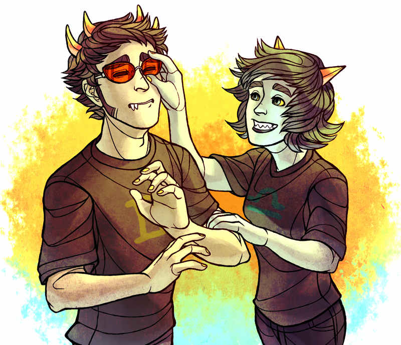 blind_love blind_sollux bromance glassesswap inkskratches no_glasses seeing_terezi sollux_captor terezi_pyrope