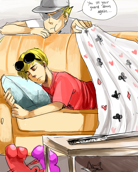 bro clubs couch dave_strider derangedcrave diamond heart katana no_glasses red_record_tee sleeping smuppets spade