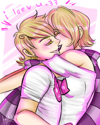 kamika-star kiss multiple_personas my_own_cloen roxy's_striped_scarf roxy_lalonde rule63 selfcest shipping solo text