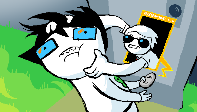 2025 bug-kid-benny dave_strider fullres high_angle homestuck:_the_animated_pilot jaggy_lines john_egbert meteor pastiche phone starter_outfit word_balloon