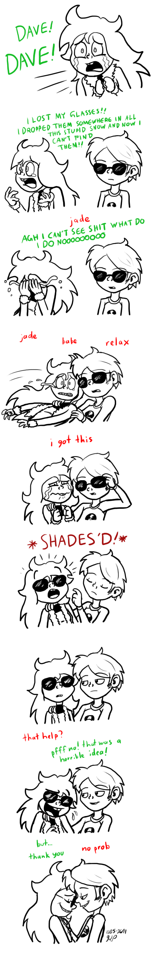 comic crying dave_strider glassesswap highlight_color jade_harley nintendo-nut1 no_glasses shipping spacetime