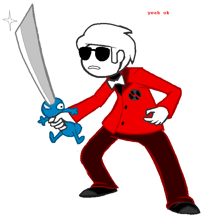 dave_strider gastrictank red_plush_puppet_tux smuppets solo text transparent weapon