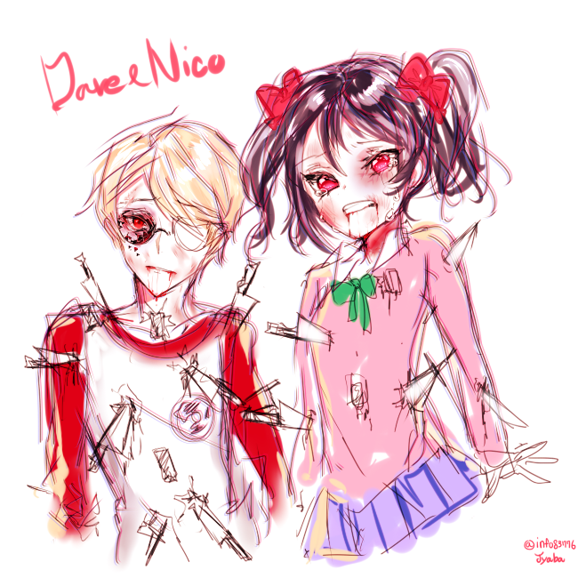 blood crossover crying dave_strider gore impalement jyaba love_live! ohgodwhat starter_outfit text
