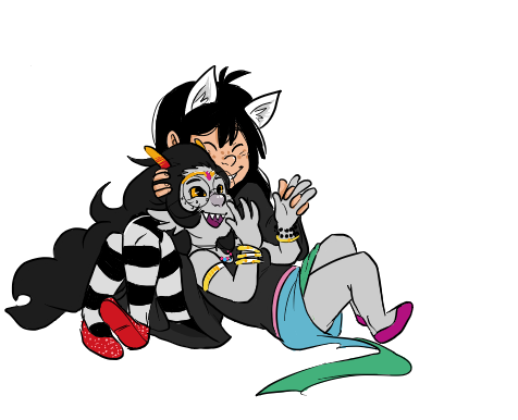 dogtier feferi_peixes freckles glassesswap godtier head_on_lap holding_hands horrorcuties jade_harley mediarama no_glasses redrom shipping space_aspect witch