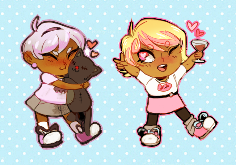 alcohol chibi cocktail_glass gaulllimaufry heart hug jaspers rose_lalonde roxy_lalonde starter_outfit
