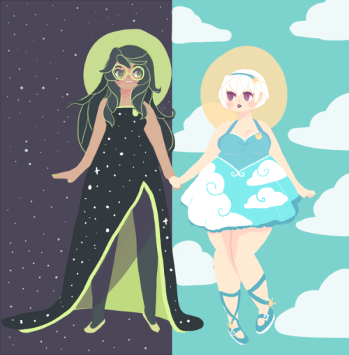 3_in_the_morning_dress breadwitch clouds fashion holding_hands jade_harley non_canon_design rose_lalonde space stars