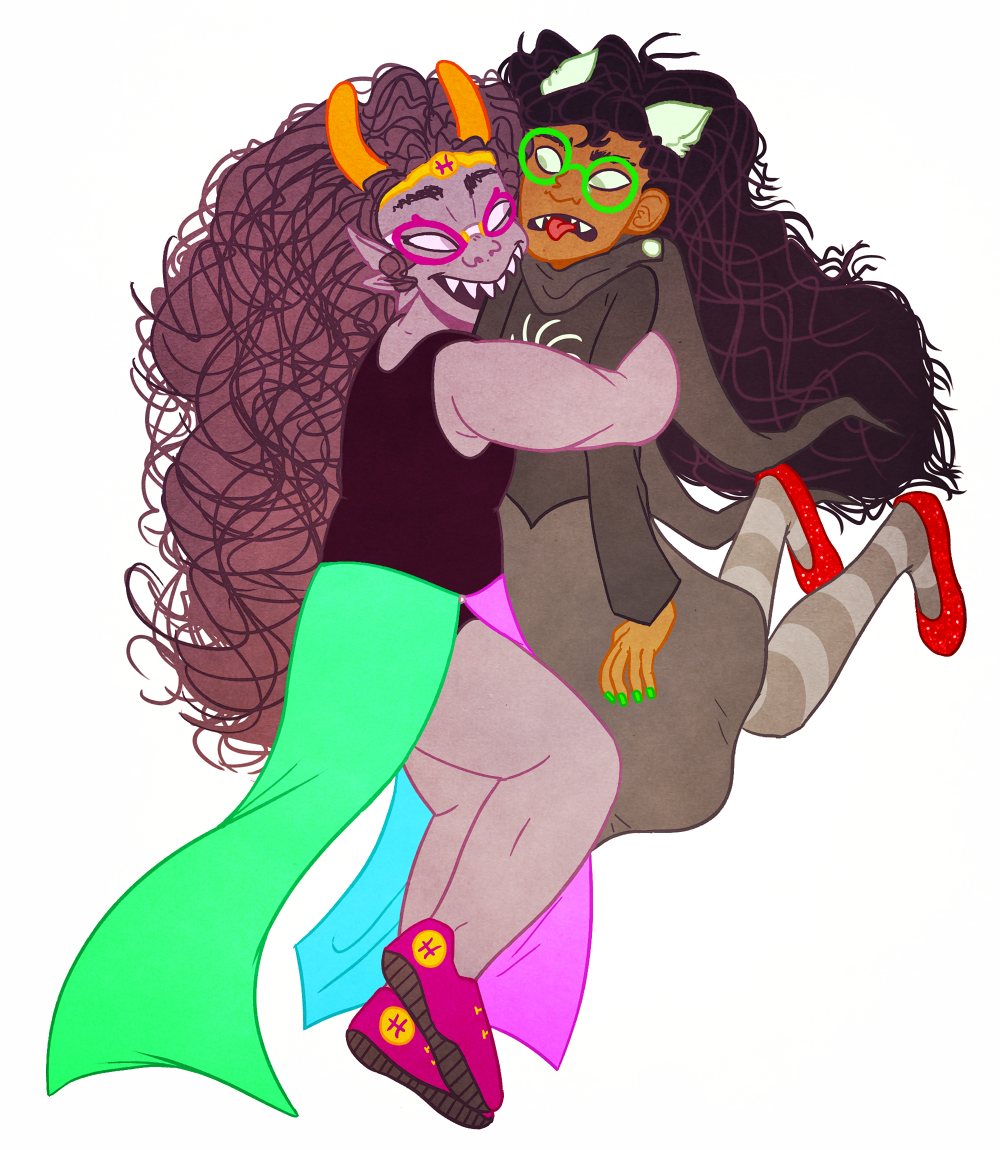 biting dogtier dream_ghost feferi_peixes godtier horrorcuties hug jade_harley midair otparty redrom shipping space_aspect witch