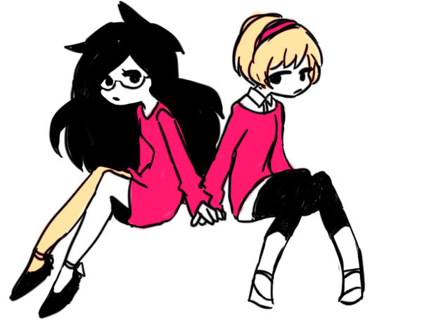 back_to_back guns_and_roses holding_hands jade_harley margeum redrom rose_lalonde shipping sitting