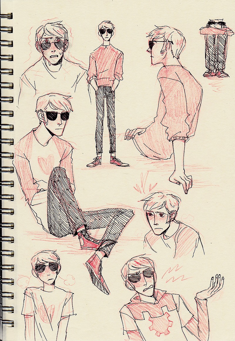 art_dump dave_strider godtier heart_shirt kathy knight limited_palette no_glasses pencil red_baseball_tee sketch solo