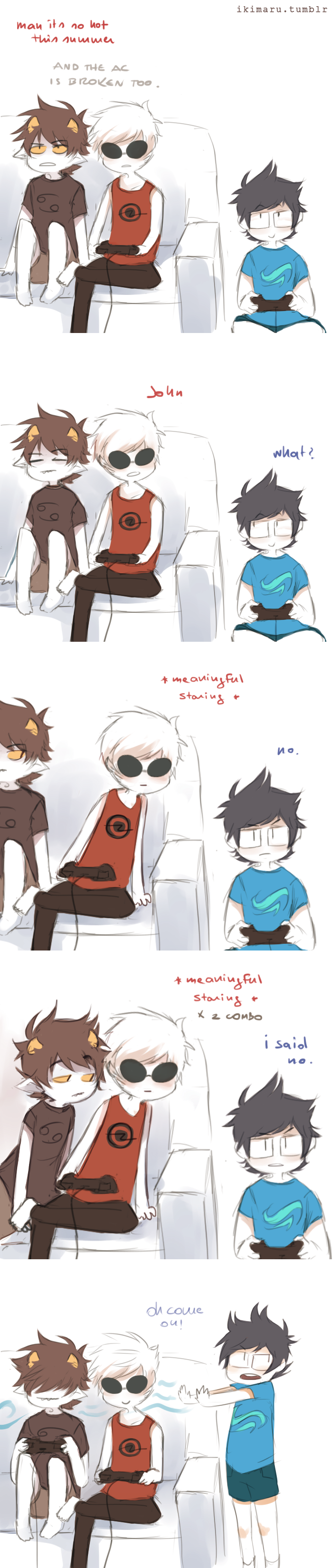 2013 aspect_powers aspect_symbol breath_aspect casual comic couch dave_strider fashion fullres gaming ikimaru john_egbert karkat_vantas sitting summer text zodiac_symbol
