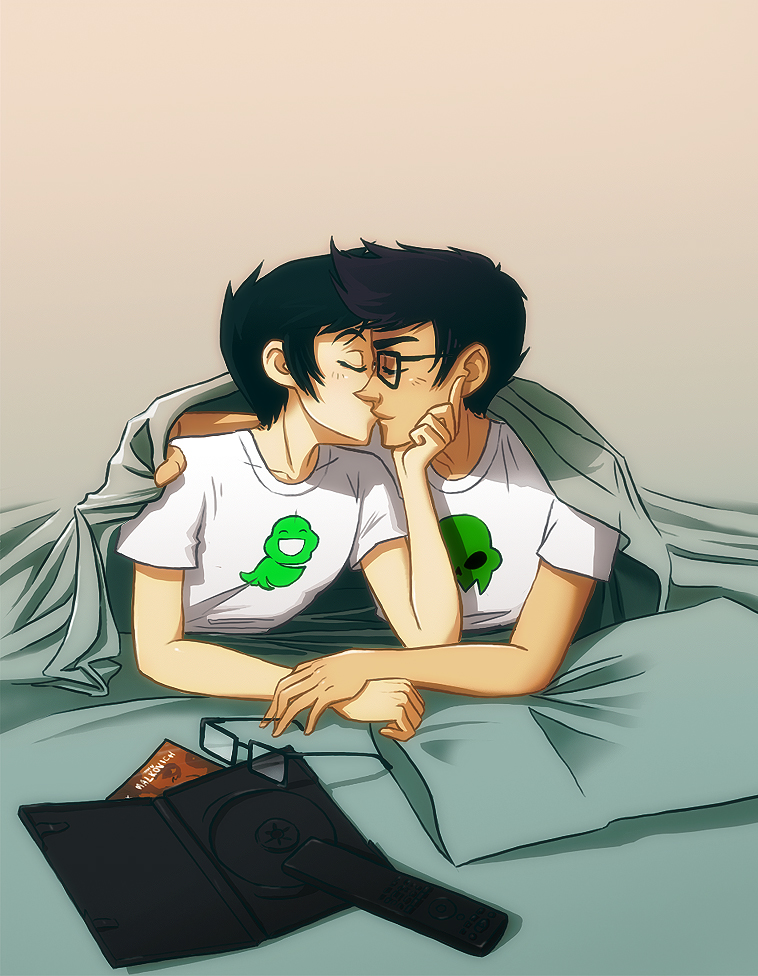 holding_hands incest insecureillustrator jake_english john_egbert kiss no_glasses on_stomach redrom shipping starter_outfit windicuffs