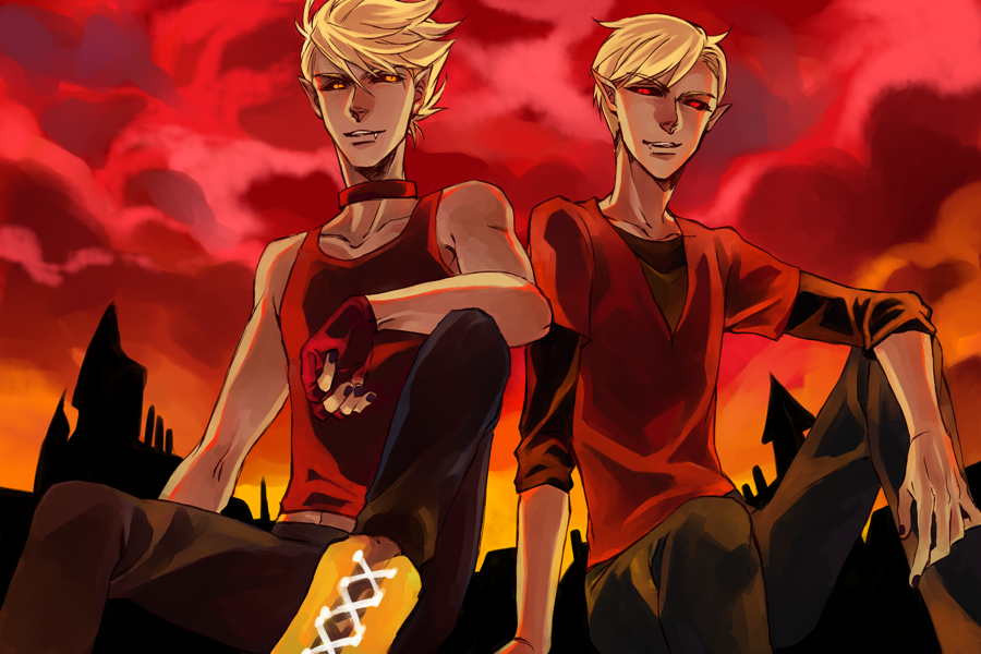 cicadadream dave_strider demonstuck dirk_strider low_angle no_glasses sitting strong_outfit strong_tanktop