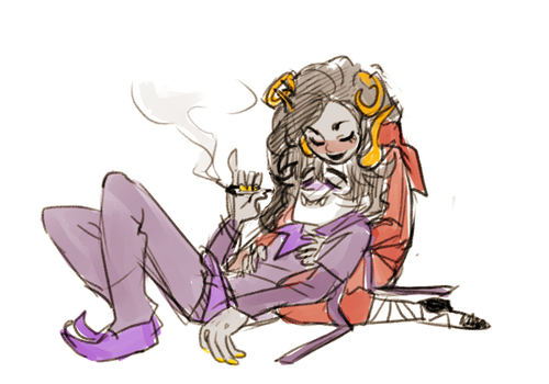 aradia_megido bard codtier deleted_source drug_use gamzee_makara godtier head_on_lap kneeling maid miracle_whip rage_aspect request shipping time_aspect yt