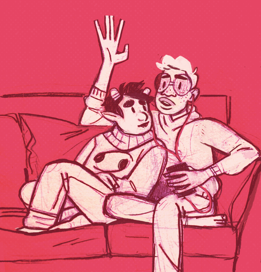 2016 couch dave_strider headphones karkat_vantas monochrome red_knight_district shipping sitting snilm