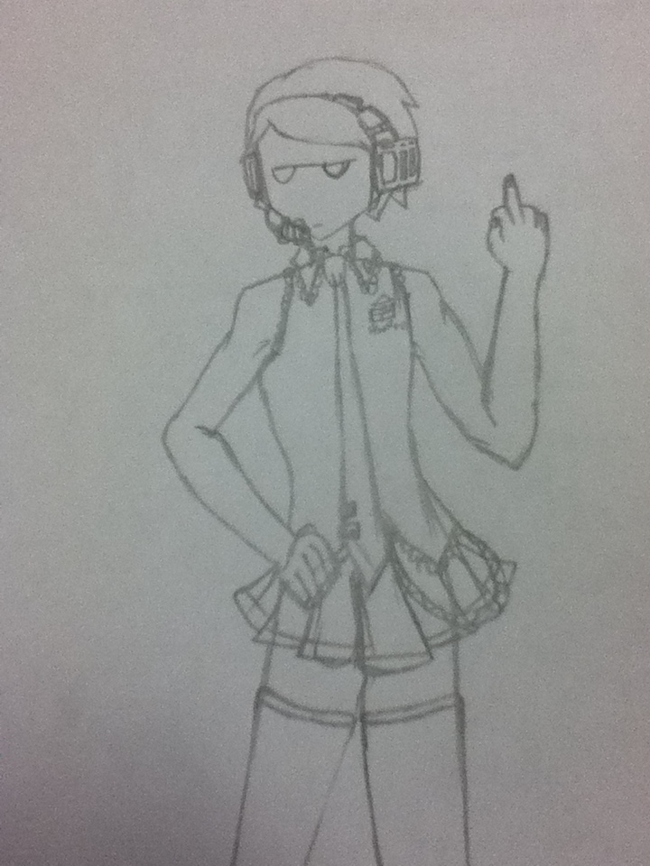 crossdressing dave_strider flaxseed grayscale headphones native_source pastiche sketch the_finger vocaloid