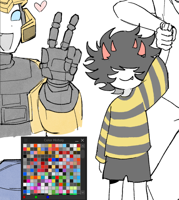 2026 art_dump art_program_in_frame bee_outfit crossover dancestors fullres heart holding_hands mituna_captor no_hat r_ch07 text transformers