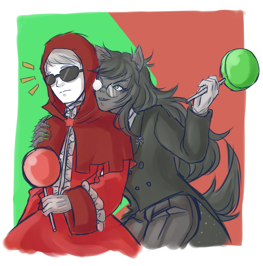 crossdressing crossover dave_strider dilaih dogtier godtier grimbark jade_harley knight little_red_riding_hood modtier shipping space_aspect spacetime time_aspect witch