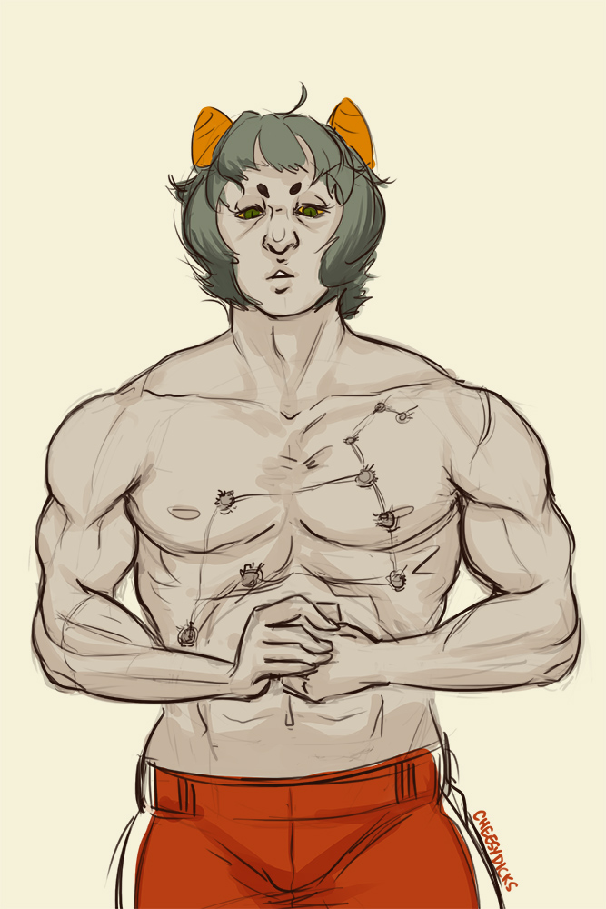 cheesydicks crossover fist_of_the_north_star musclestuck nepeta_leijon no_hat no_shirt rule63 sketch solo
