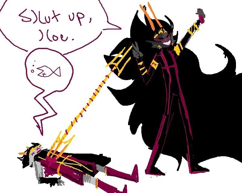 blood broken_source comic dead elucidativeillusionist her_imperious_condescension hiveswap imperial_trident selfie trizza_tethis weapon word_balloon