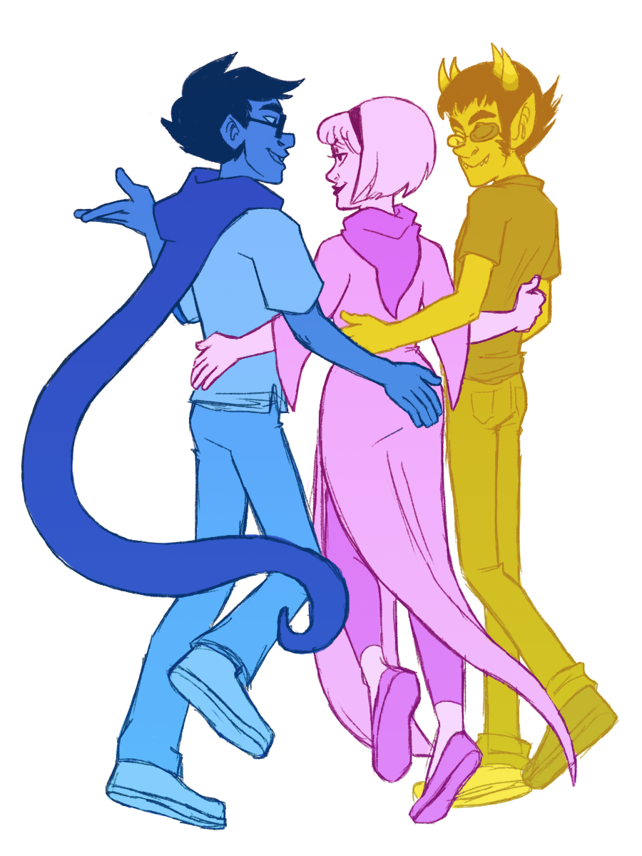 arm_around_shoulder back_angle breath_aspect cloud_computing godtier grimdorks heir john_egbert light_aspect limited_palette manicpeixesdreamgirl multishipping pollination redrom rose_lalonde seer shipping sollux_captor