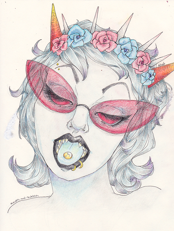 body_modification flower_crown flowers headshot solo terezi_pyrope thoughts-and-bubbles