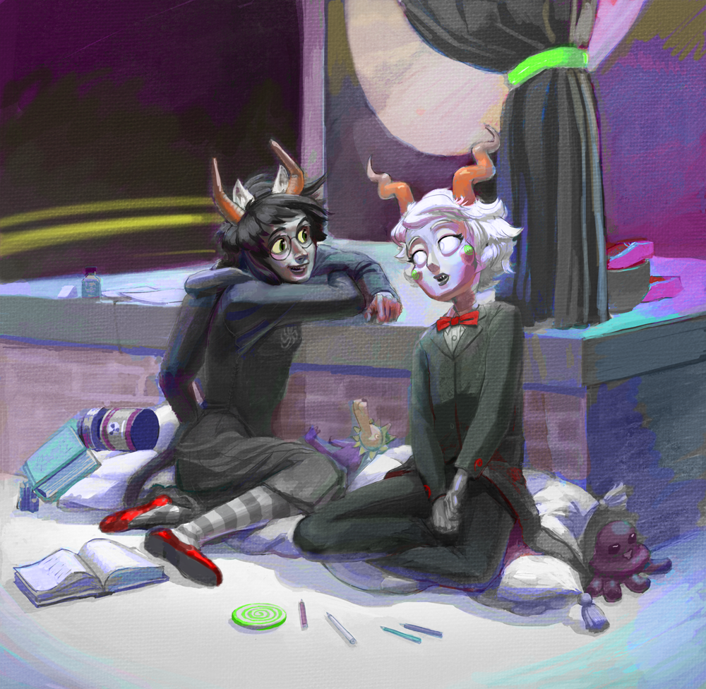 blood_sisters book callie_ohpeee calliope dogtier dream_ghost godtier jade's_trollsona jade_harley sitting sonotcanon space_aspect squiddles trollified witch