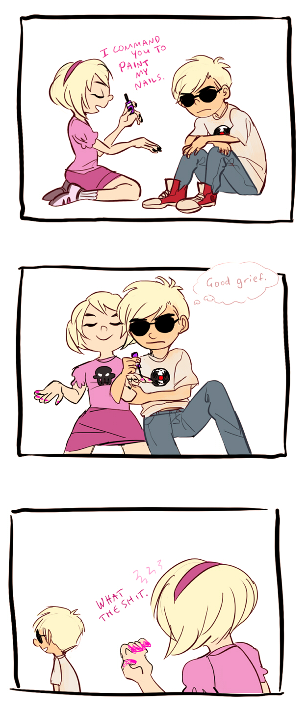 brigriv comic dave_strider mauve_squiddle_shirt rose_lalonde siblings:daverose starter_outfit thought_balloon