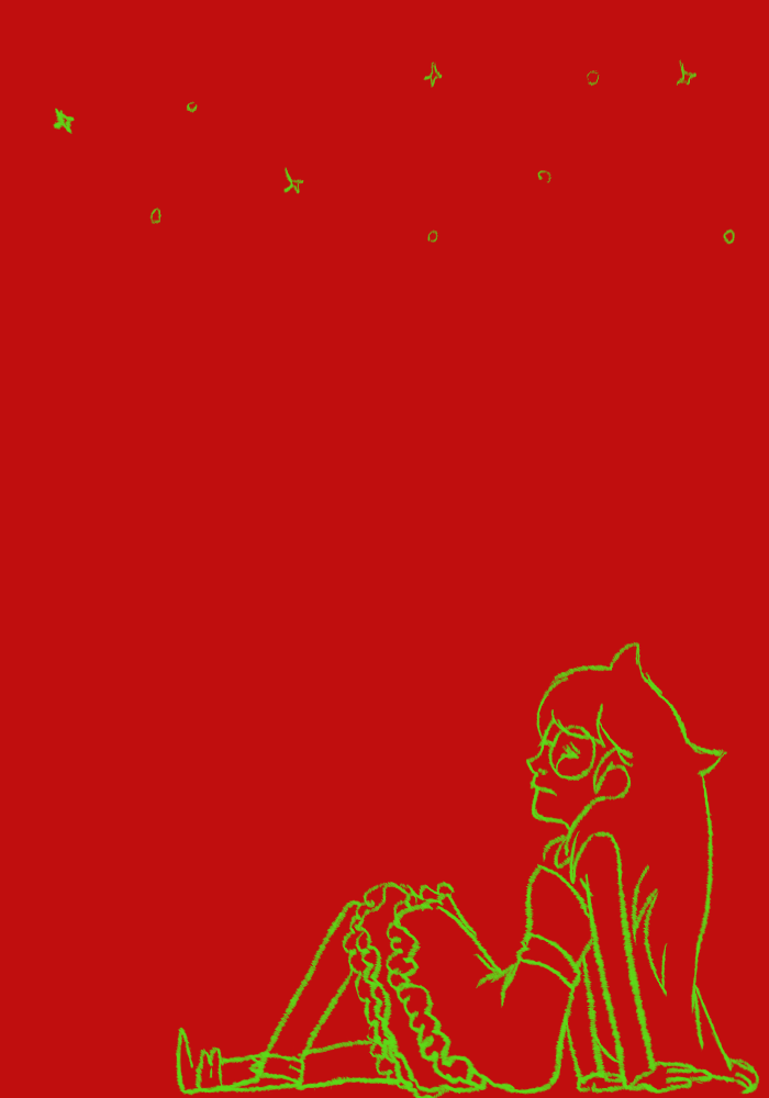 animated dress_of_eclectica jade_harley limited_palette lineart loki sitting solo stars wip