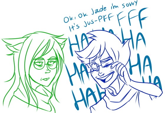crying dogtier godtier headshot heir jade_harley john_egbert limited_palette lineart siblings:johnjade witch yazz