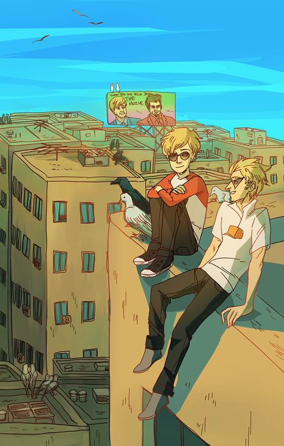 arms_crossed city crows dave_strider dirk_strider jacki red_baseball_tee seagulls starter_outfit
