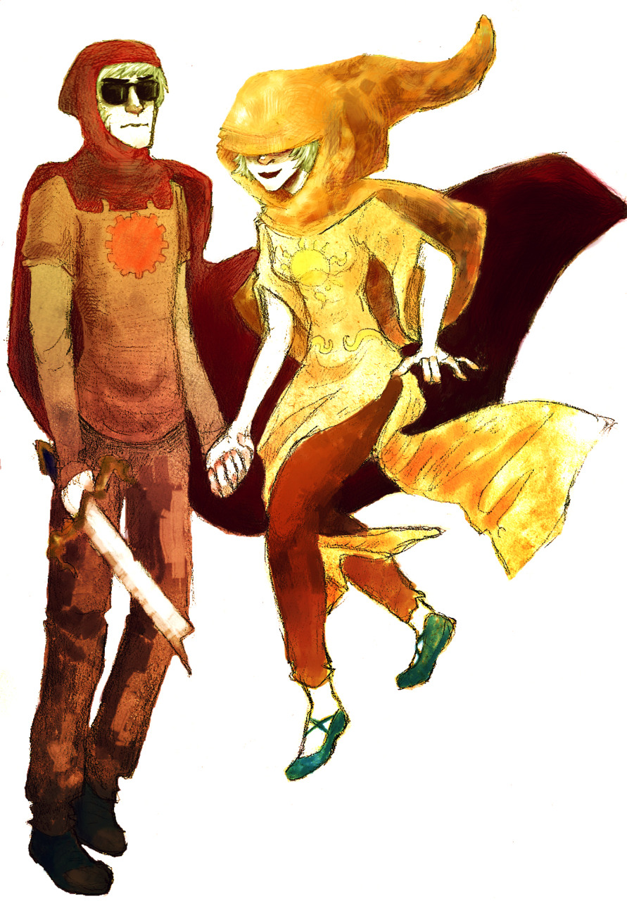 brilleg dave_strider godtier holding_hands knight light_aspect rose_lalonde royal_deringer seer time_aspect