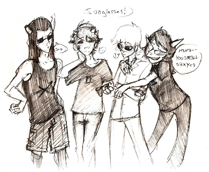 ! coolkids dave_strider doodle-dee equius_zahhak no_glasses shipping sketch sollux_captor suit terezi_pyrope word_balloon