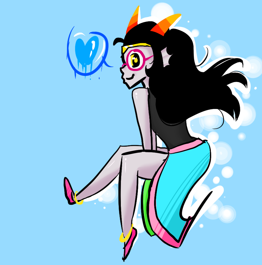 back_angle feferi_peixes heart rainbowbits sitting solo starter_outfit underwater word_balloon