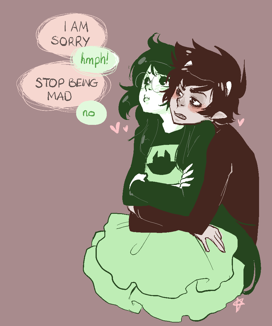 blush broken_source dress_of_eclectica heart jade_harley karkat_vantas kats_and_dogs limited_palette redrom reverse_hug shipping starexorcist text word_balloon