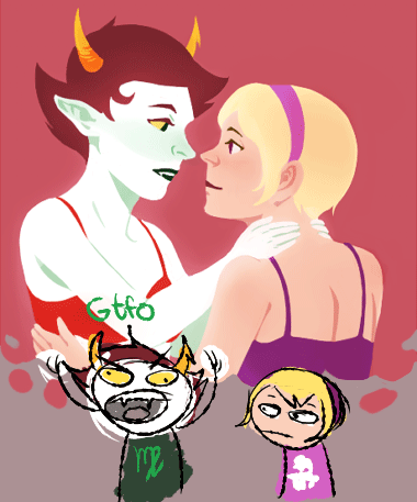 animated june kanaya_maryam mauve_squiddle_shirt rainbow_drinker rose_lalonde rosemary scribble_mode shipping starter_outfit thought_balloon