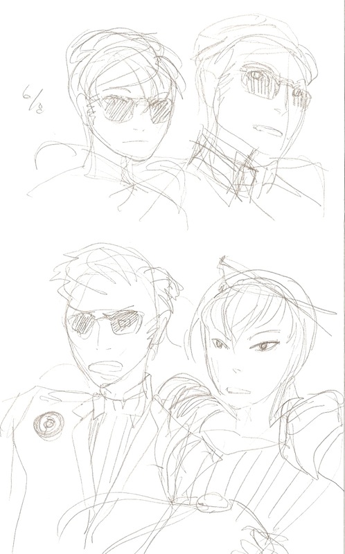 art_dump carrying dave_strider grayscale headshot ishades puppet_tux rose_lalonde siblings:daverose sketch source_needed sourcing_attempted velvet_squiddleknit